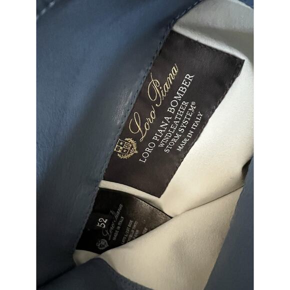 $6,950 MSRP Loro Piana Bomber Windleather Reversible Blue & Ivory Size 52 IT - Picture 10 of 14